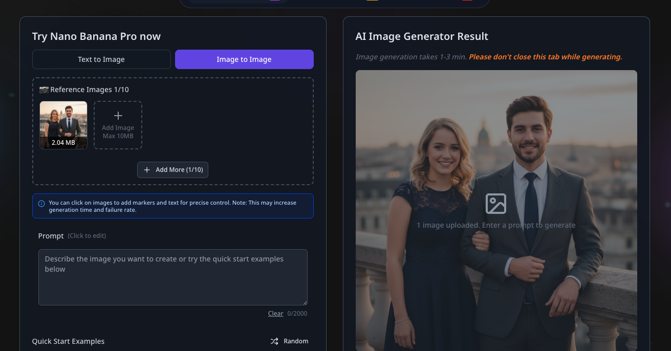 Upload image interface in Image to Image mode