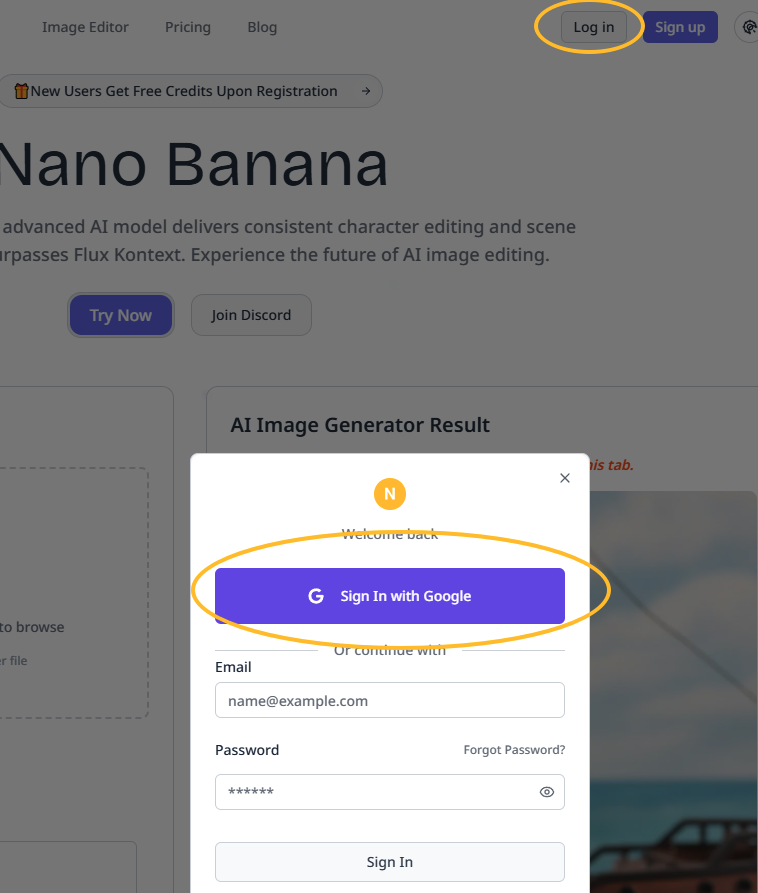 Nano Banana 注册页面，展示账号创建表单